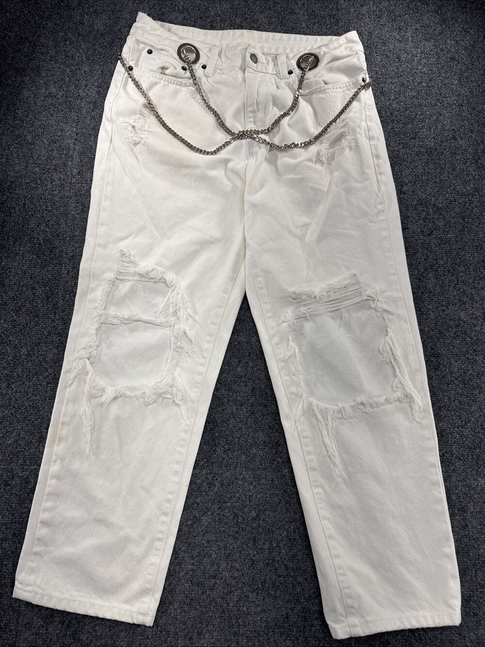CARMAR Cargo Jeans Women 29 White Chain Utility Denim Y2K Streetwear